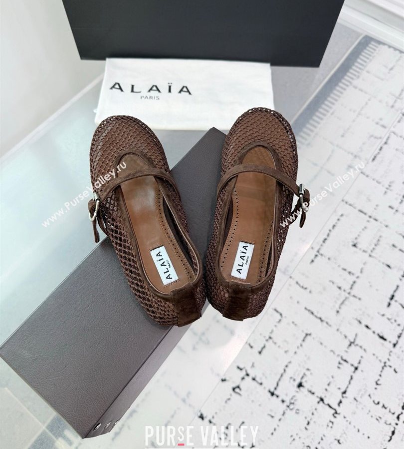 Alaia Ballet Flats in Fishnet and Suede Dark Brown 2025 AL060602 (KER-250709015)