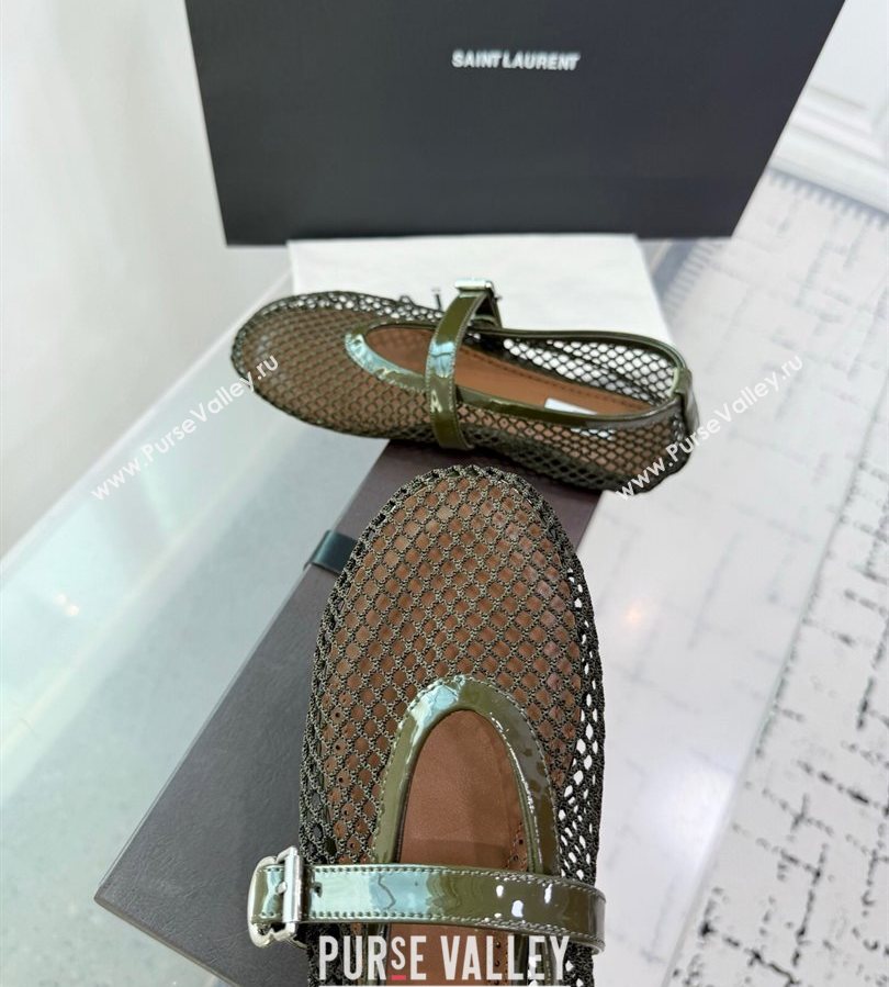 Alaia Ballet Flats in Fishnet and Patent Leather Olive Green 2025 AL060602 (KER-250709016)