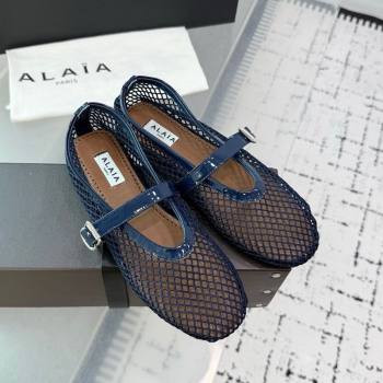 Alaia Ballet Flats in Fishnet and Patent Leather Indigo Blue 2025 AL060602 (KER-250709017)
