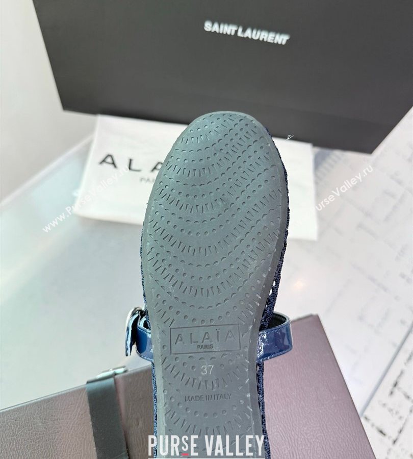 Alaia Ballet Flats in Fishnet and Patent Leather Indigo Blue 2025 AL060602 (KER-250709017)