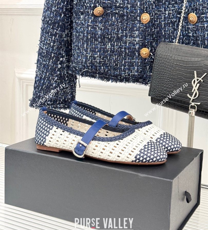 Alaia Ballet Flats in Woven Leather White/Blue 2025 AL070902 (syt-250709021)