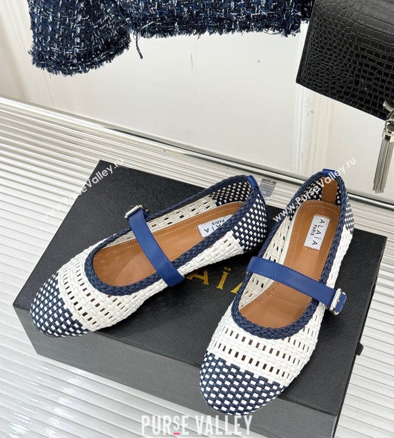 Alaia Ballet Flats in Woven Leather White/Blue 2025 AL070902 (syt-250709021)