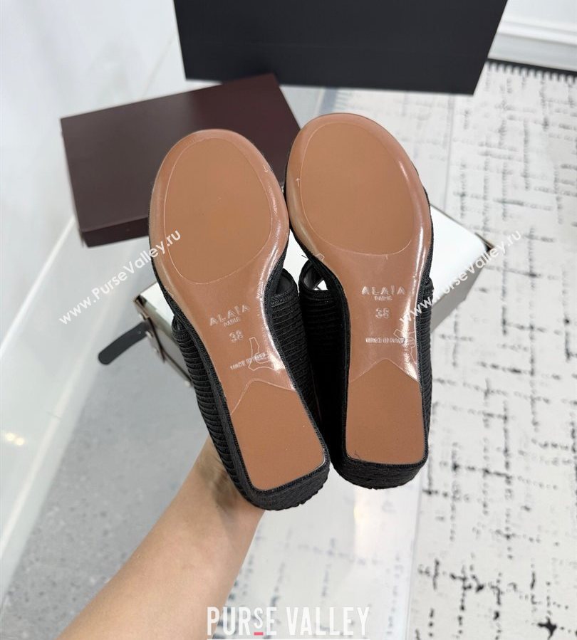 Alaia Cube Wedge Thong Slides Sandal 7.5cm in Raffia Straw Black 2025 AL060607 (KER-250709002)