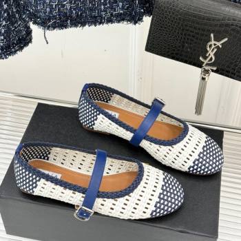Alaia Ballet Flats in Woven Leather White/Blue 2025 AL070902 (syt-250709021)