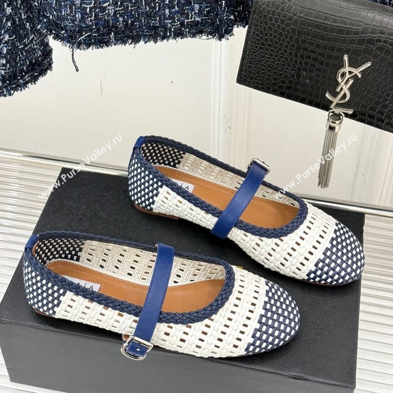Alaia Ballet Flats in Woven Leather White/Blue 2025 AL070902 (syt-250709021)