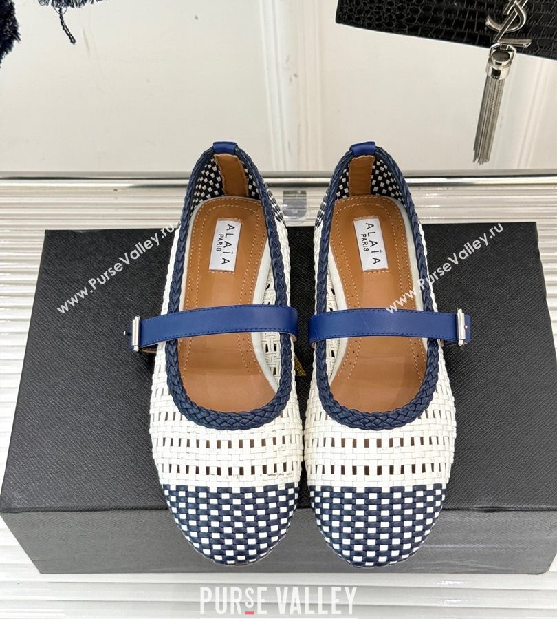 Alaia Ballet Flats in Woven Leather White/Blue 2025 AL070902 (syt-250709021)