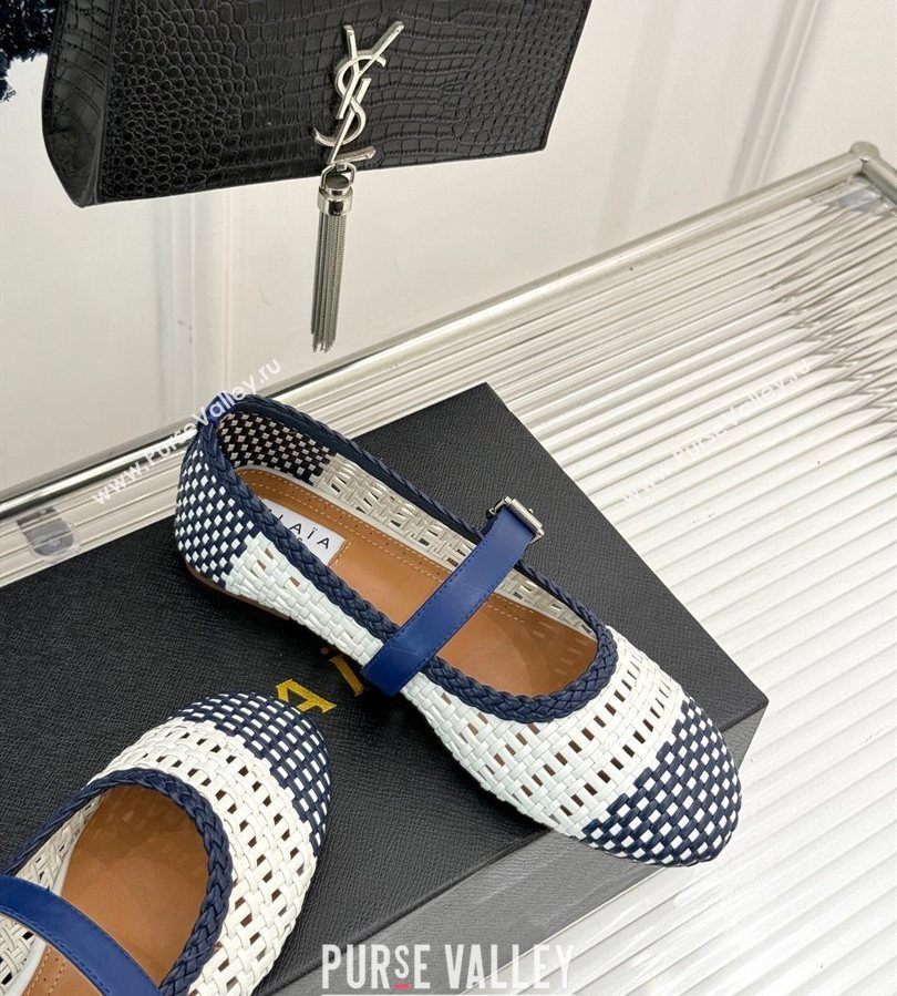 Alaia Ballet Flats in Woven Leather White/Blue 2025 AL070902 (syt-250709021)