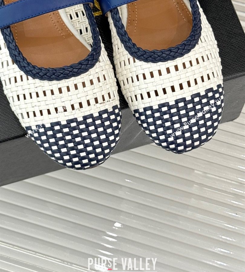 Alaia Ballet Flats in Woven Leather White/Blue 2025 AL070902 (syt-250709021)