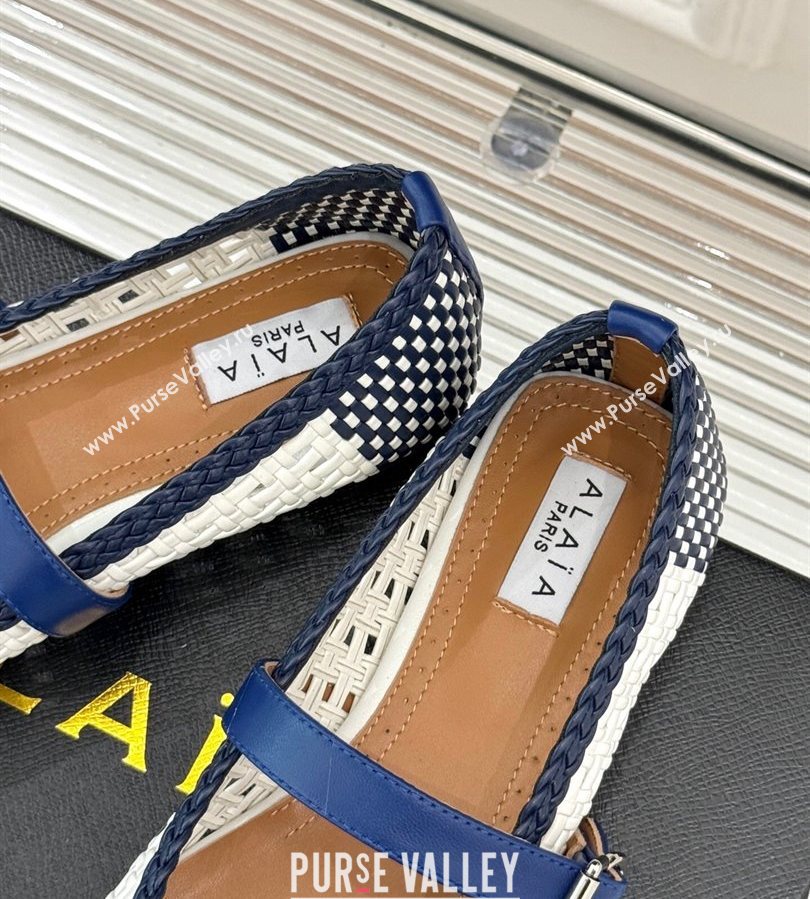 Alaia Ballet Flats in Woven Leather White/Blue 2025 AL070902 (syt-250709021)