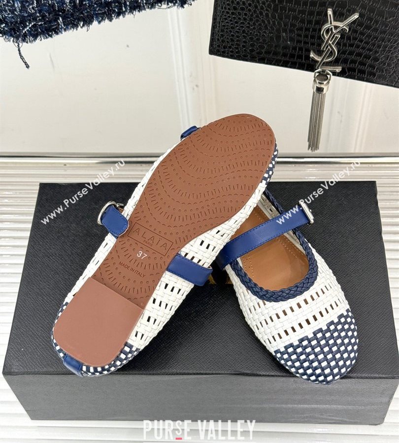 Alaia Ballet Flats in Woven Leather White/Blue 2025 AL070902 (syt-250709021)