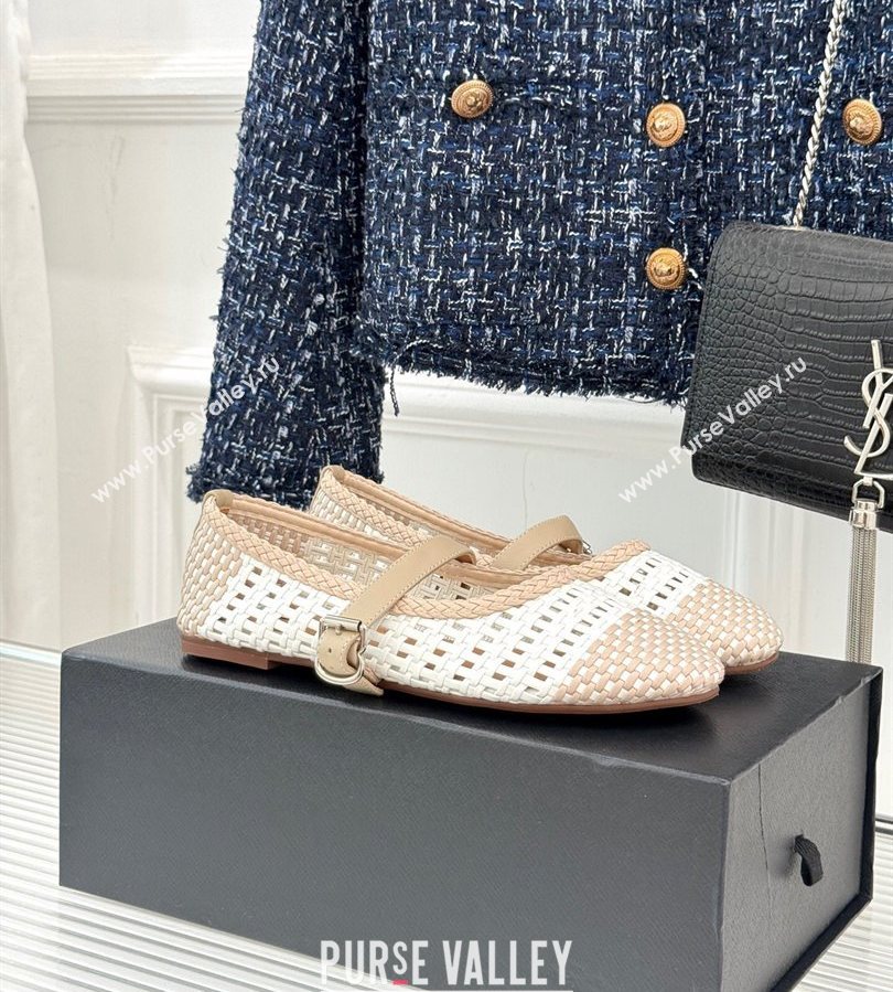 Alaia Ballet Flats in Woven Leather White/Beige 2025 AL070902 (syt-250709022)