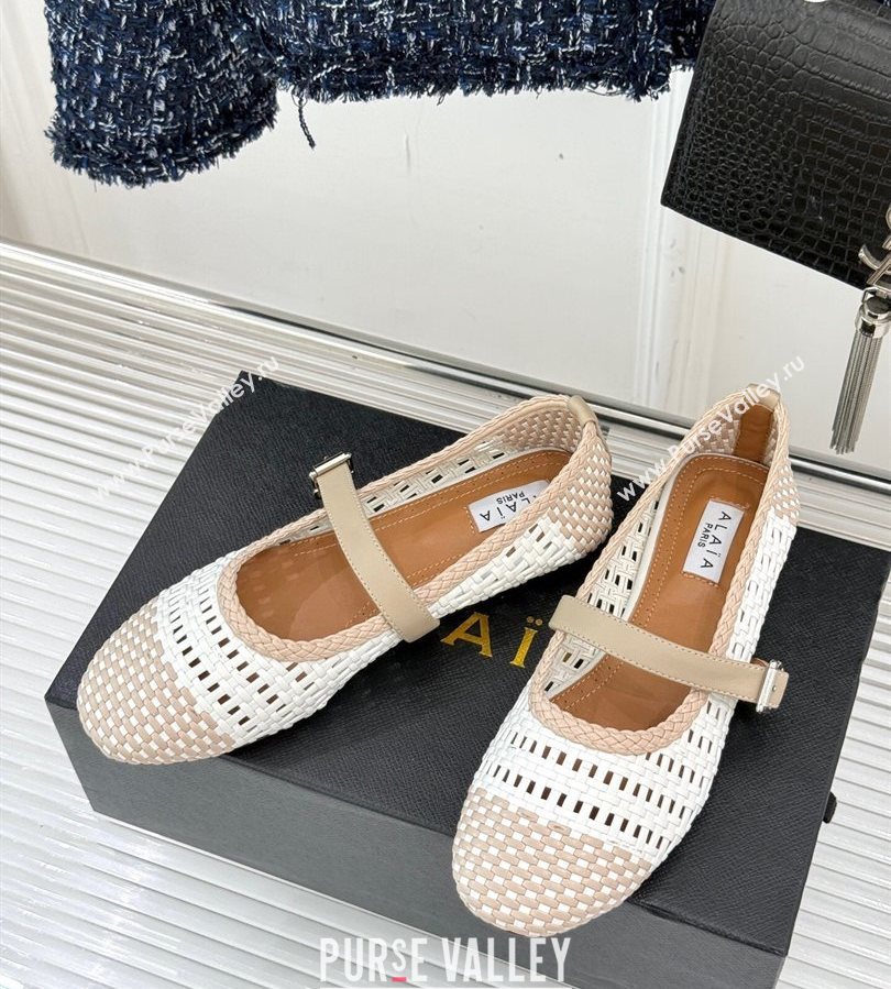 Alaia Ballet Flats in Woven Leather White/Beige 2025 AL070902 (syt-250709022)
