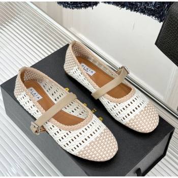 Alaia Ballet Flats in Woven Leather White/Beige 2025 AL070902 (syt-250709022)