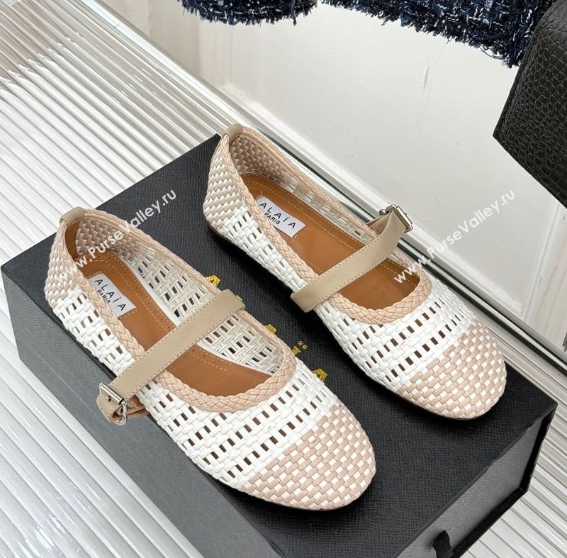 Alaia Ballet Flats in Woven Leather White/Beige 2025 AL070902 (syt-250709022)