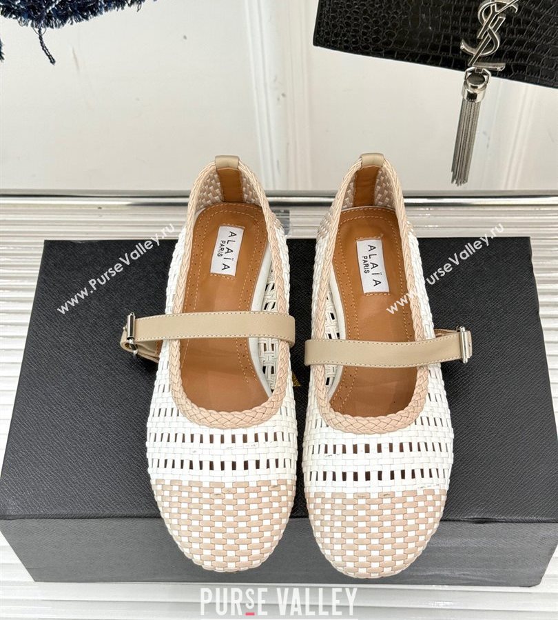 Alaia Ballet Flats in Woven Leather White/Beige 2025 AL070902 (syt-250709022)