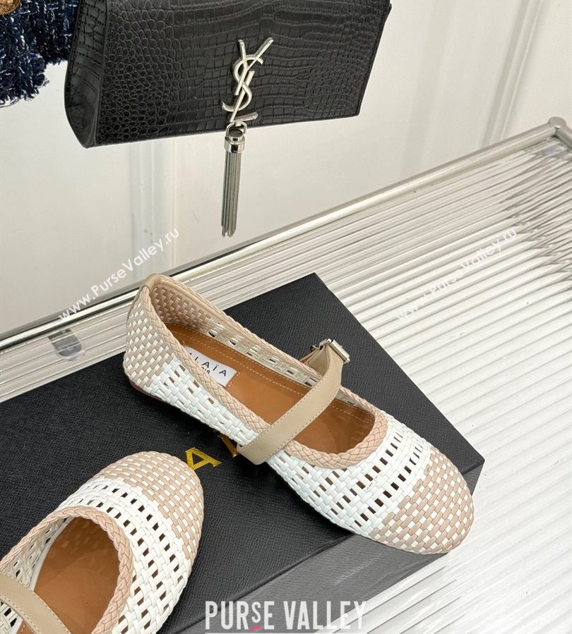 Alaia Ballet Flats in Woven Leather White/Beige 2025 AL070902 (syt-250709022)