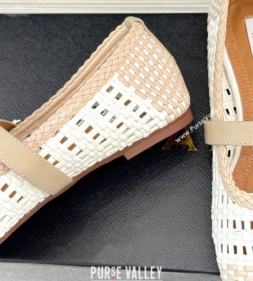 Alaia Ballet Flats in Woven Leather White/Beige 2025 AL070902 (syt-250709022)