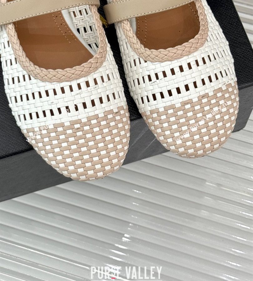Alaia Ballet Flats in Woven Leather White/Beige 2025 AL070902 (syt-250709022)
