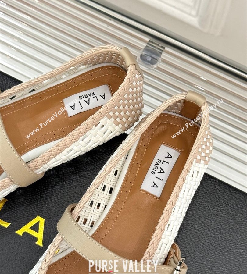 Alaia Ballet Flats in Woven Leather White/Beige 2025 AL070902 (syt-250709022)