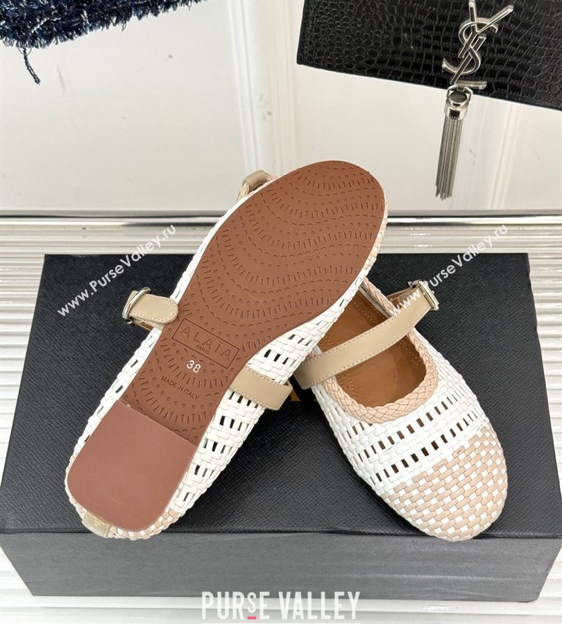 Alaia Ballet Flats in Woven Leather White/Beige 2025 AL070902 (syt-250709022)