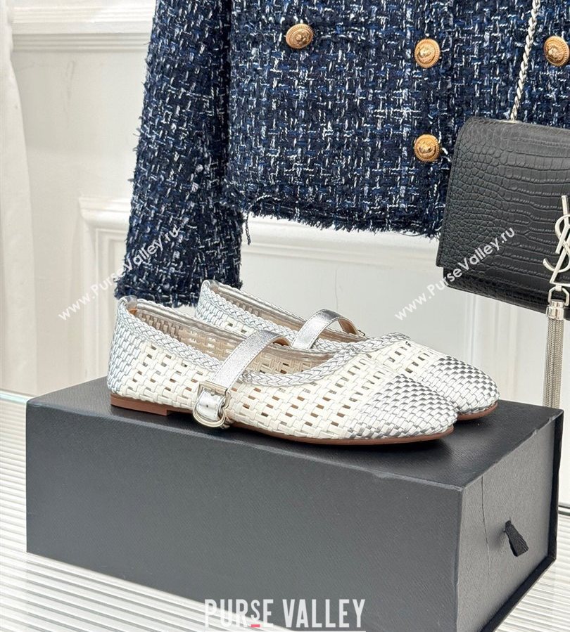 Alaia Ballet Flats in Woven Leather White/Silver 2025 AL070902 (syt-250709023)