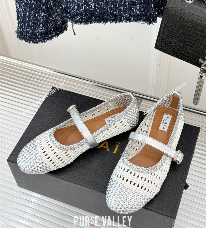 Alaia Ballet Flats in Woven Leather White/Silver 2025 AL070902 (syt-250709023)