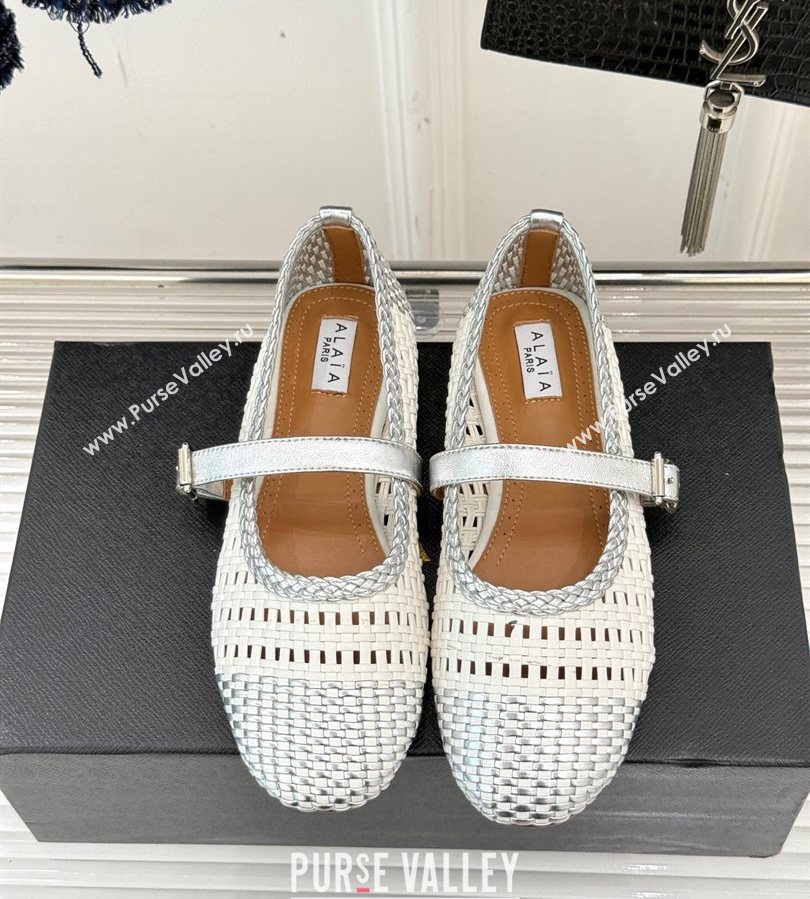 Alaia Ballet Flats in Woven Leather White/Silver 2025 AL070902 (syt-250709023)