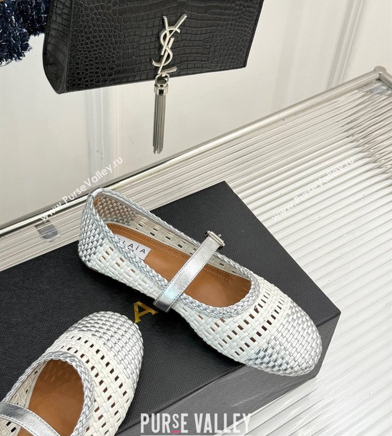 Alaia Ballet Flats in Woven Leather White/Silver 2025 AL070902 (syt-250709023)