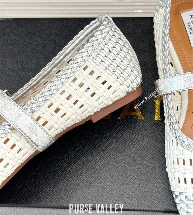 Alaia Ballet Flats in Woven Leather White/Silver 2025 AL070902 (syt-250709023)