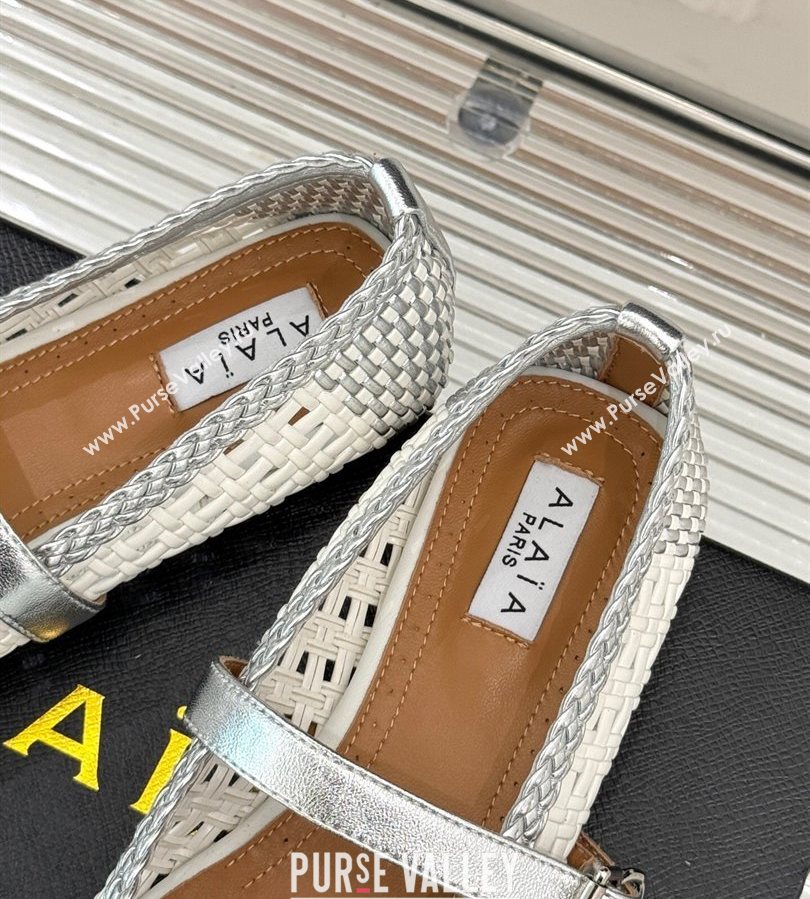Alaia Ballet Flats in Woven Leather White/Silver 2025 AL070902 (syt-250709023)