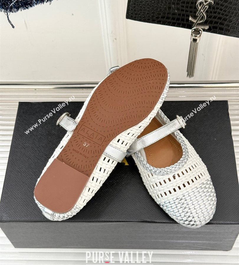 Alaia Ballet Flats in Woven Leather White/Silver 2025 AL070902 (syt-250709023)