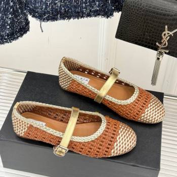 Alaia Ballet Flats in Woven Leather Brown/Gold 2025 AL070902 (syt-250709024)