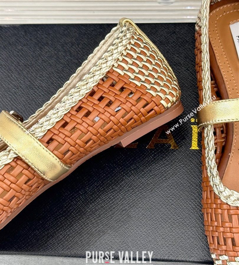 Alaia Ballet Flats in Woven Leather Brown/Gold 2025 AL070902 (syt-250709024)