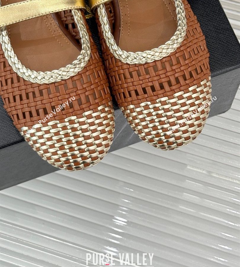 Alaia Ballet Flats in Woven Leather Brown/Gold 2025 AL070902 (syt-250709024)