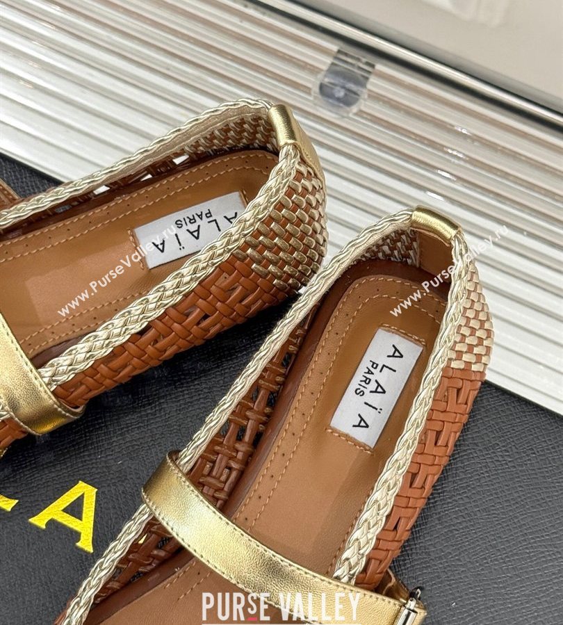 Alaia Ballet Flats in Woven Leather Brown/Gold 2025 AL070902 (syt-250709024)
