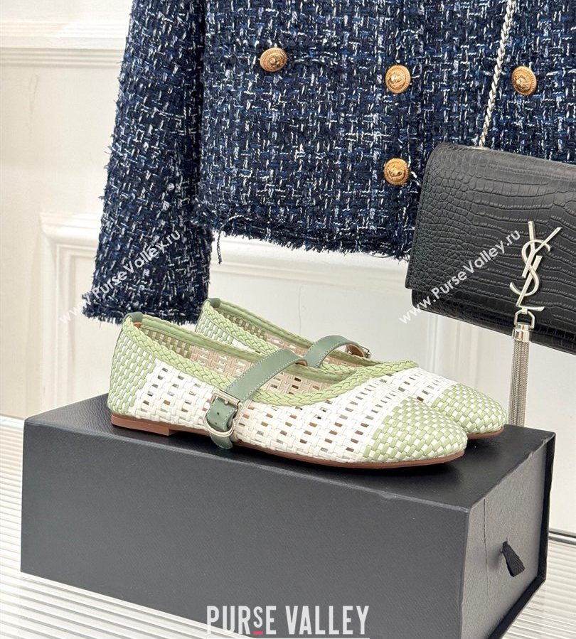 Alaia Ballet Flats in Woven Leather White/Green 2025 AL070902 (syt-250709025)