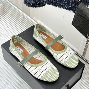 Alaia Ballet Flats in Woven Leather White/Green 2025 AL070902 (syt-250709025)