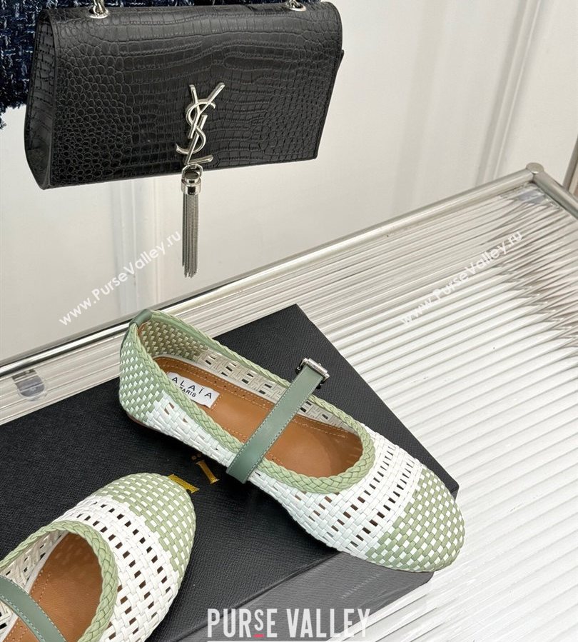 Alaia Ballet Flats in Woven Leather White/Green 2025 AL070902 (syt-250709025)