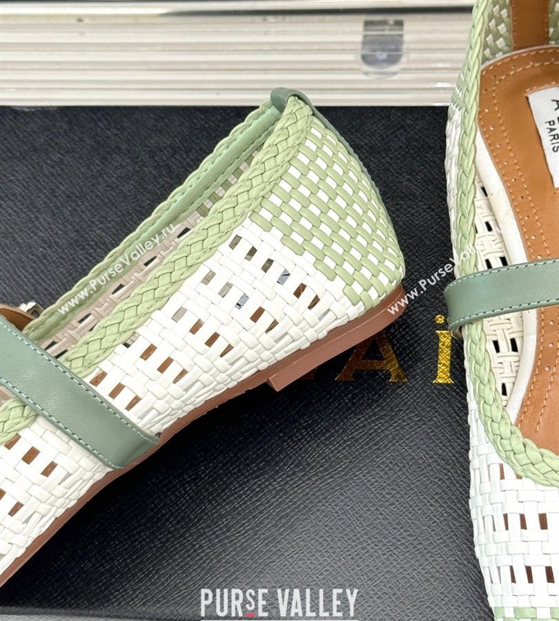 Alaia Ballet Flats in Woven Leather White/Green 2025 AL070902 (syt-250709025)