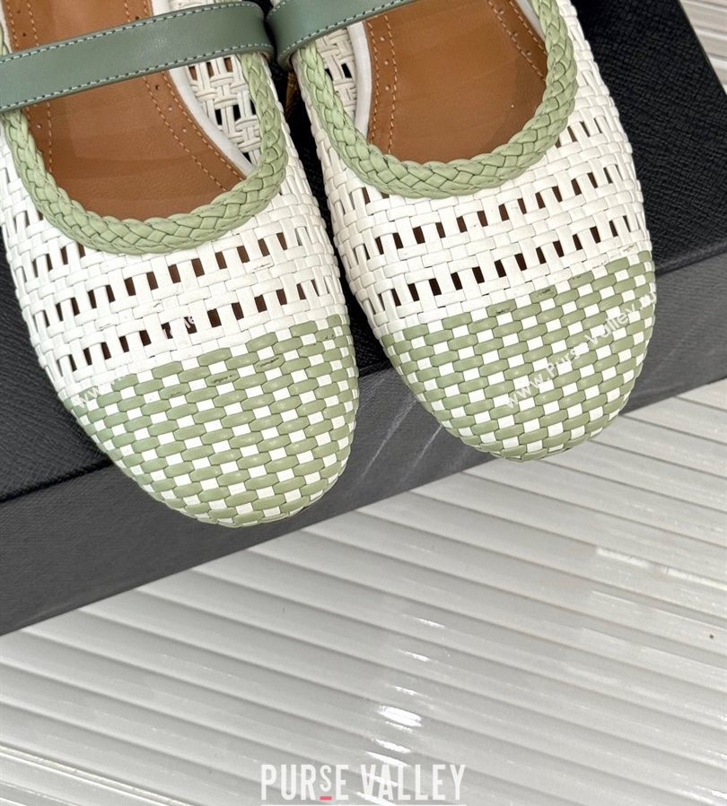 Alaia Ballet Flats in Woven Leather White/Green 2025 AL070902 (syt-250709025)