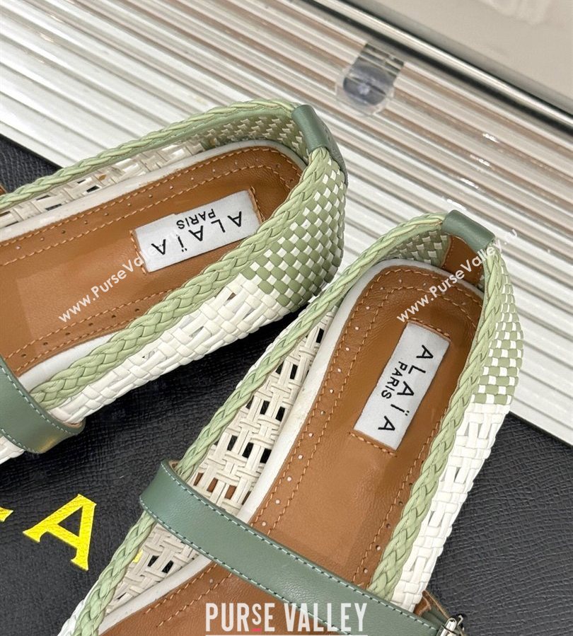 Alaia Ballet Flats in Woven Leather White/Green 2025 AL070902 (syt-250709025)
