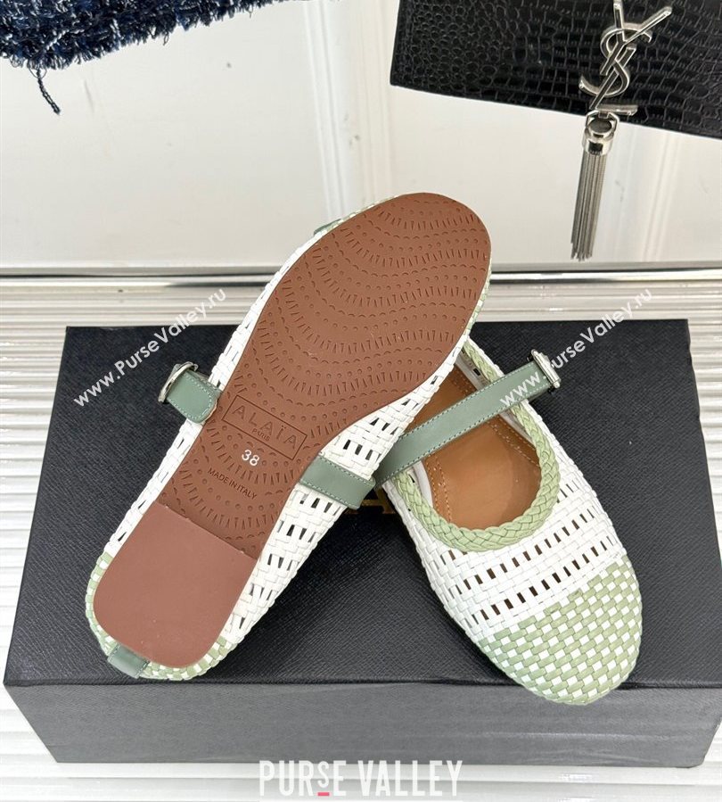 Alaia Ballet Flats in Woven Leather White/Green 2025 AL070902 (syt-250709025)