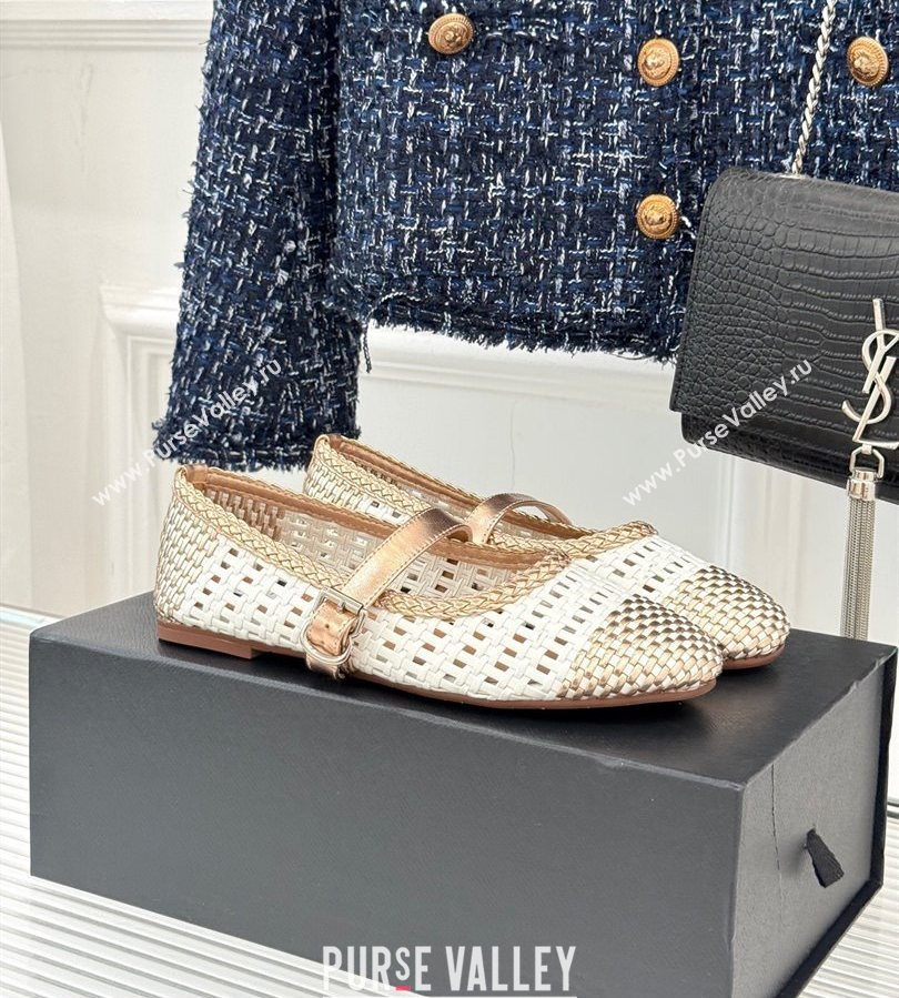 Alaia Ballet Flats in Woven Leather White/Gold 2025 AL070902 (syt-250709026)