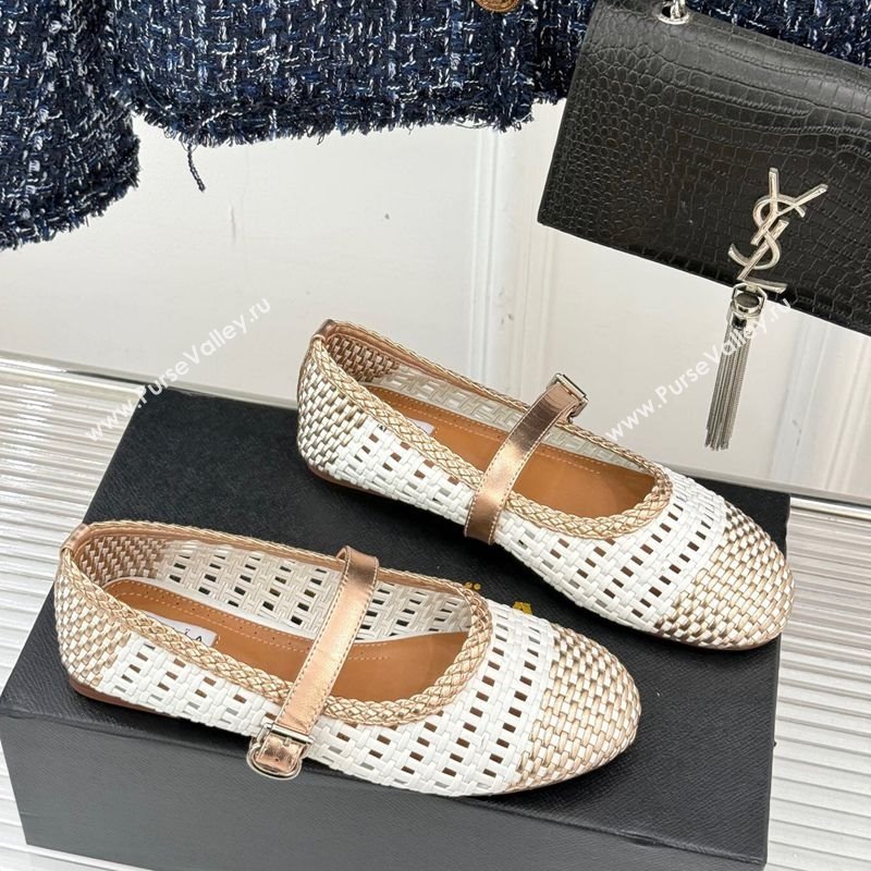 Alaia Ballet Flats in Woven Leather White/Gold 2025 AL070902 (syt-250709026)