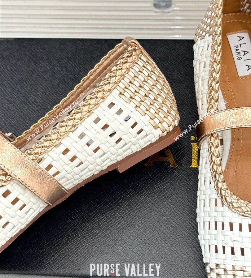Alaia Ballet Flats in Woven Leather White/Gold 2025 AL070902 (syt-250709026)