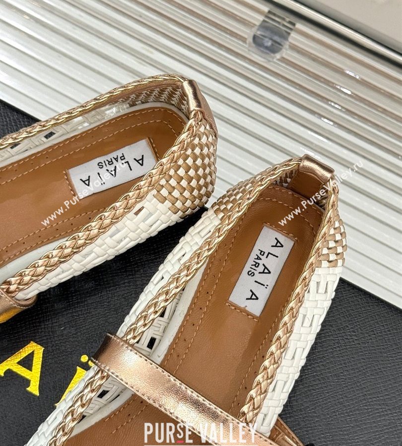 Alaia Ballet Flats in Woven Leather White/Gold 2025 AL070902 (syt-250709026)