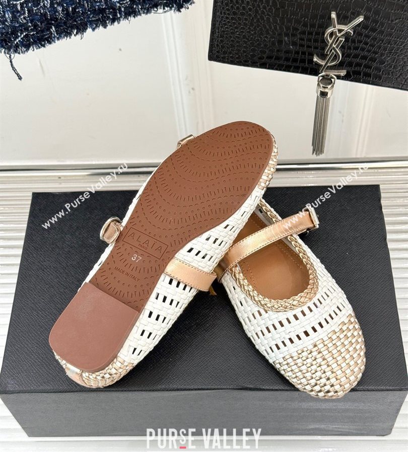 Alaia Ballet Flats in Woven Leather White/Gold 2025 AL070902 (syt-250709026)