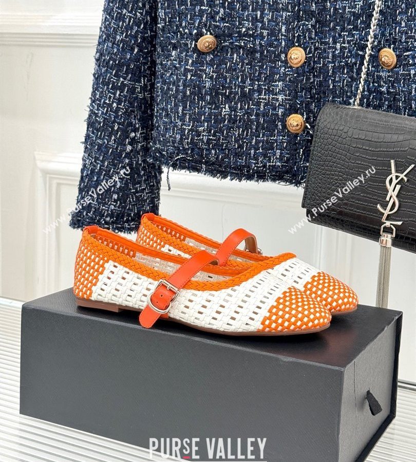 Alaia Ballet Flats in Woven Leather White/Orange 2025 AL070902 (syt-250709027)