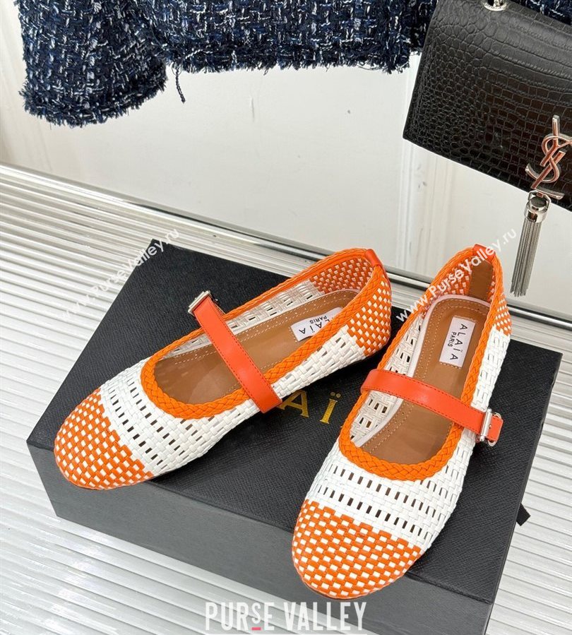 Alaia Ballet Flats in Woven Leather White/Orange 2025 AL070902 (syt-250709027)