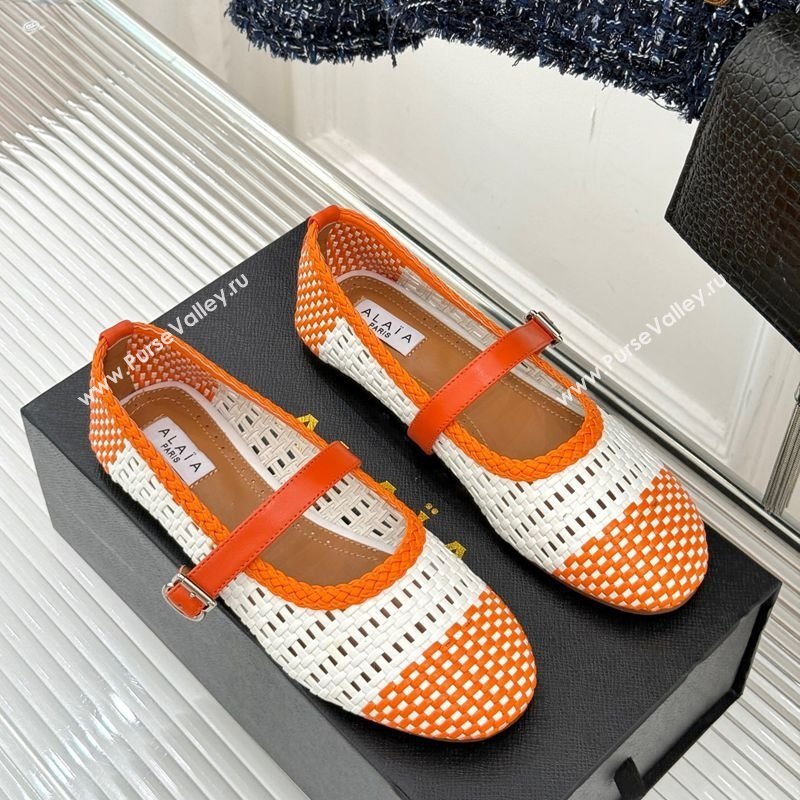 Alaia Ballet Flats in Woven Leather White/Orange 2025 AL070902 (syt-250709027)